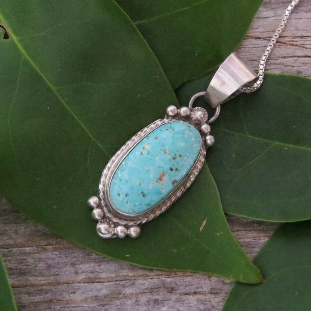 Sonoran Gold Turquoise Sterling Silver Native American Navajo Pendant - Picture 2 of 8